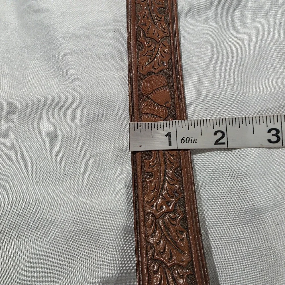 Vintage Mens Tooled Leather Belt 37‎ Inches Brown Leaves Acorns Outdoor Western